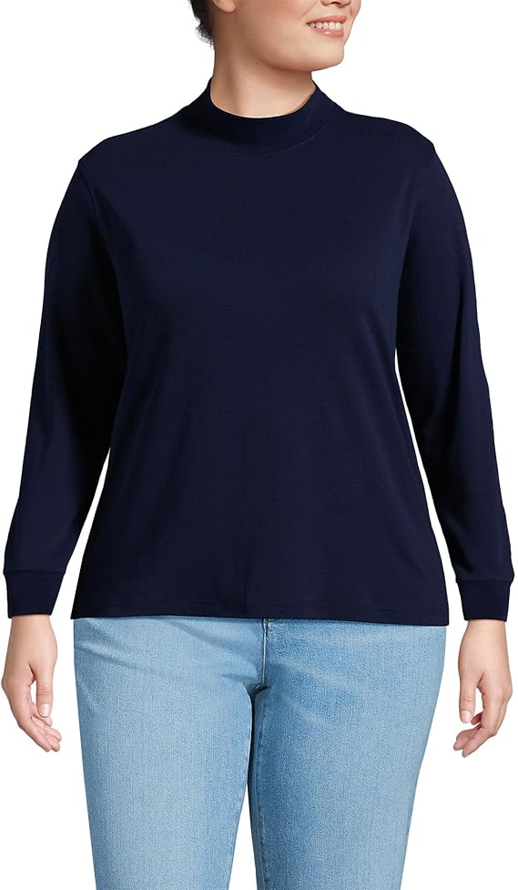Women's Relaxed Cotton Long Sleeve Mock Turtleneck Shirt