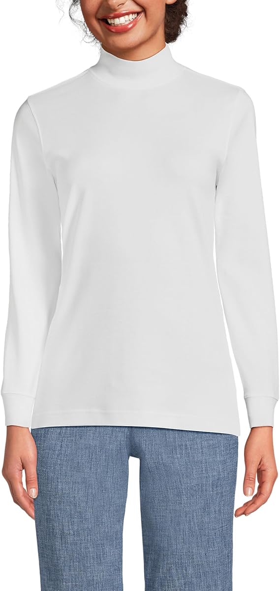 Women's Relaxed Cotton Long Sleeve Mock Turtleneck Shirt