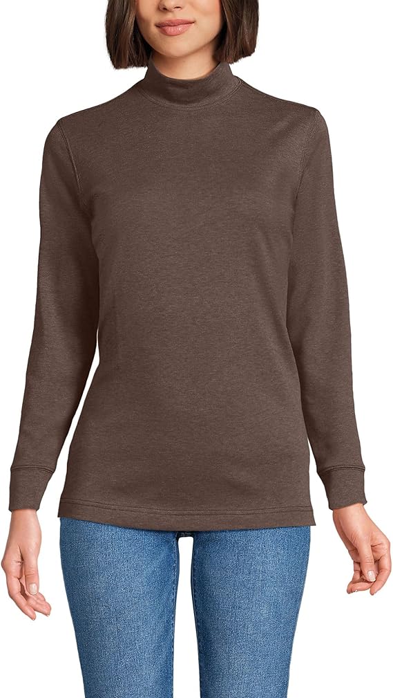 Women's Relaxed Cotton Long Sleeve Mock Turtleneck Shirt