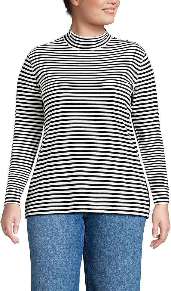 Women's Relaxed Cotton Long Sleeve Mock Turtleneck Shirt